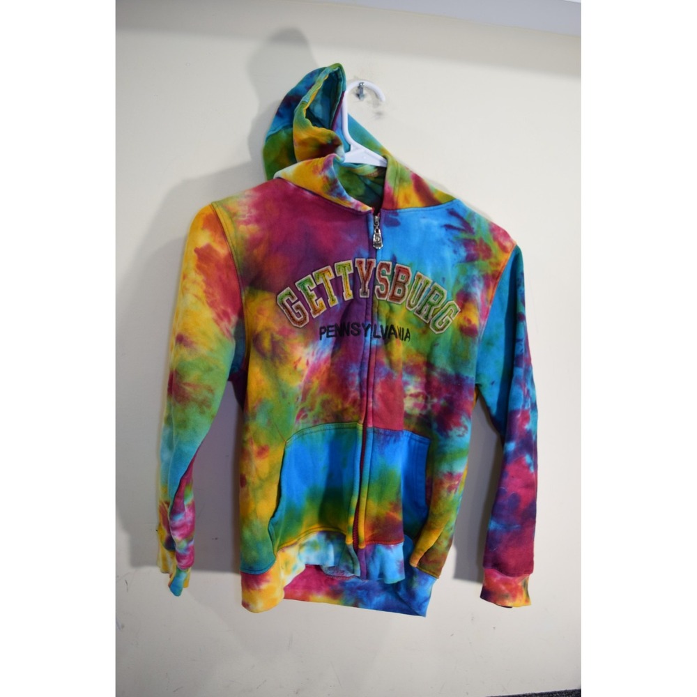 Vintage Gettysburg PA Tie Dye Travel Tourist Full Zip Hoodie Sweatshirt GIRLS L